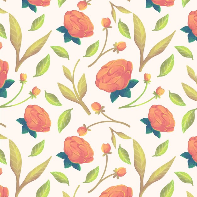 Hand painted watercolor floral pattern in peach tones