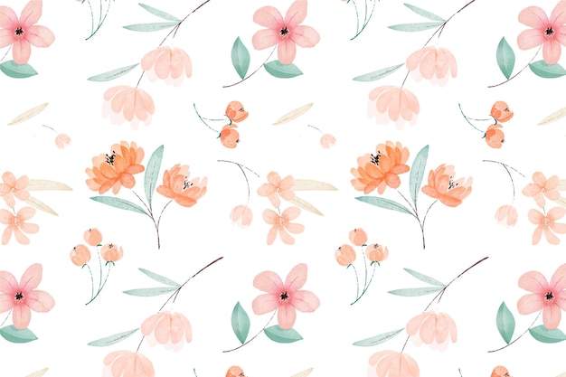 Hand painted watercolor floral pattern in peach tones