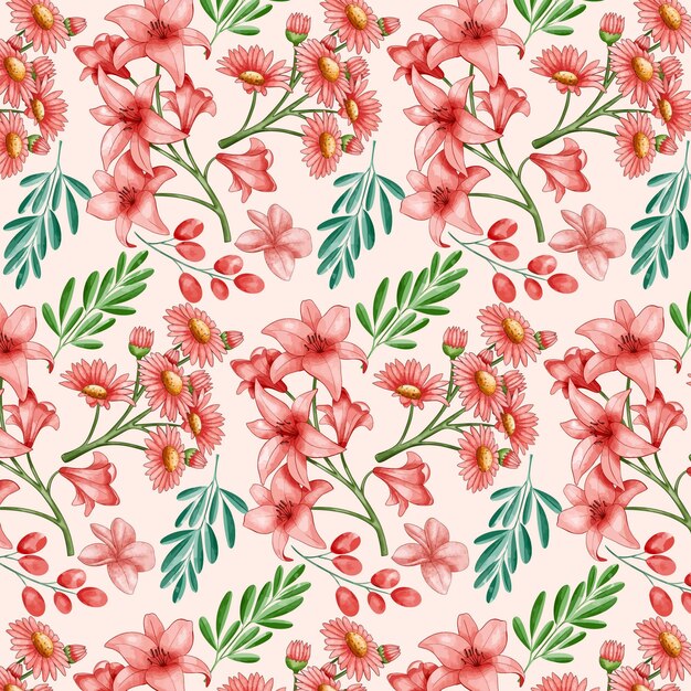 Hand painted watercolor floral pattern in peach tones