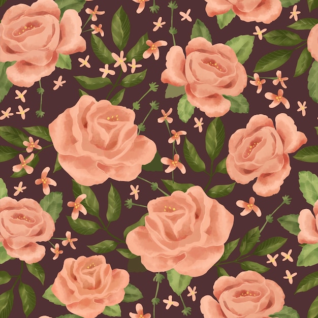 Free vector hand painted watercolor floral pattern in peach tones