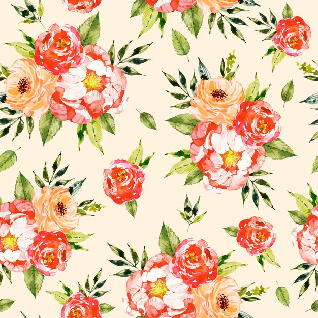 Hand painted watercolor floral pattern in peach tones