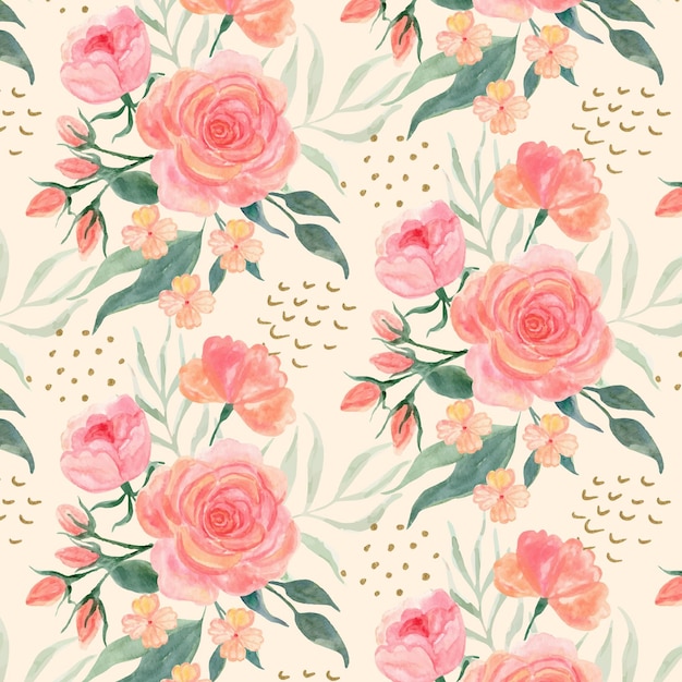 Hand painted watercolor floral pattern in peach tones