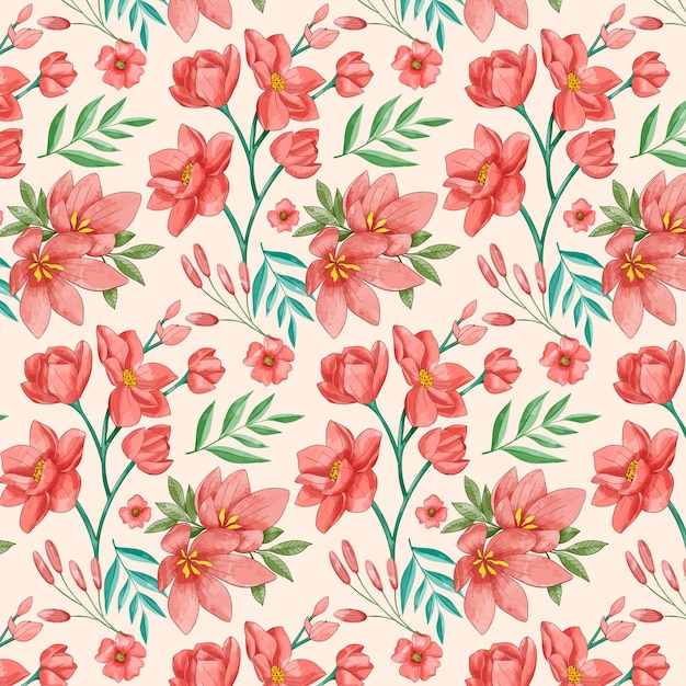 Hand painted watercolor floral pattern in peach tones