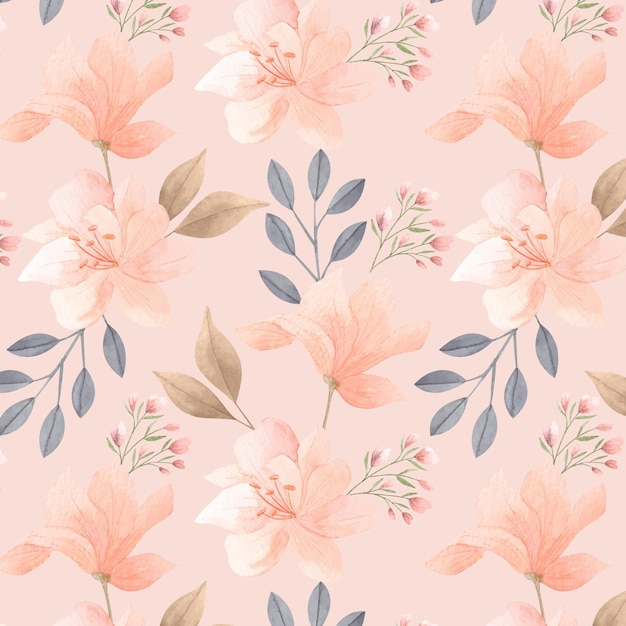 Hand painted watercolor floral pattern in peach tones