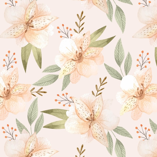 Hand painted watercolor floral pattern in peach tones