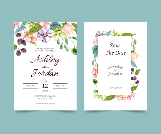 Free vector hand painted watercolor floral wedding invitation template