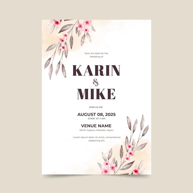 Free vector hand painted watercolor floral wedding invitation template