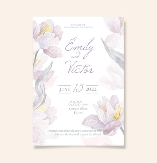 Hand painted watercolor floral wedding invitation template