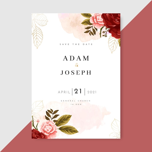 Free vector hand painted watercolor floral wedding invitation template