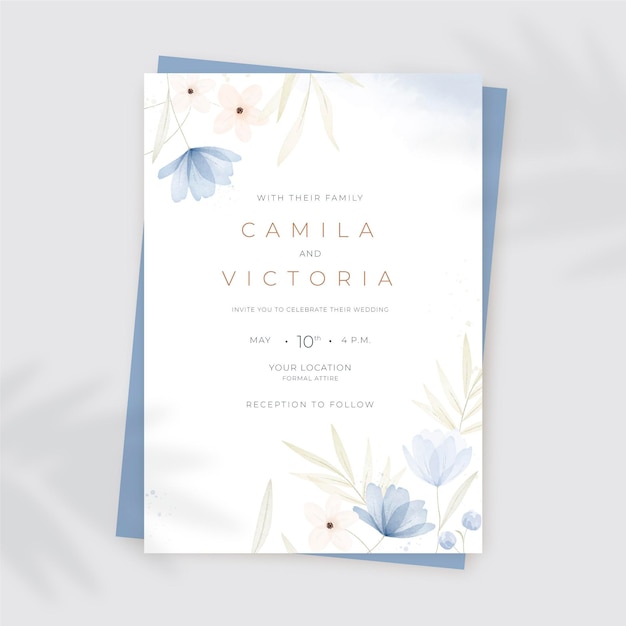 Free vector hand painted watercolor floral wedding invitation template