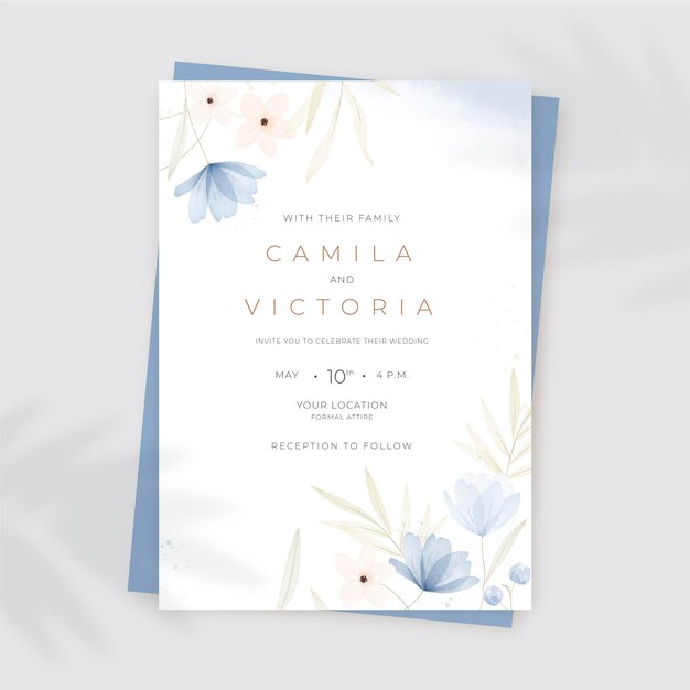 Hand painted watercolor floral wedding invitation template