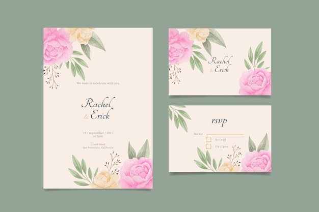 Hand painted watercolor floral wedding invitation template