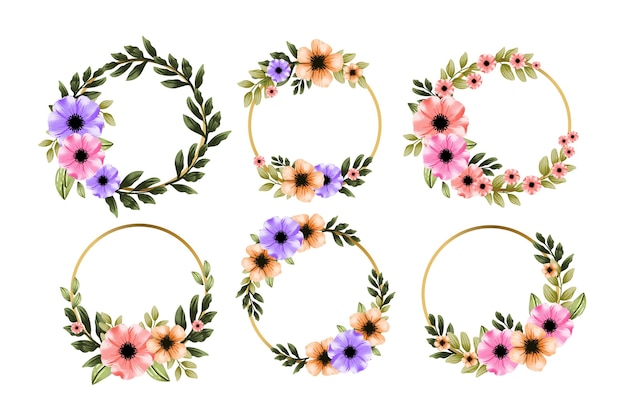 Free vector hand painted watercolor floral wreath collection