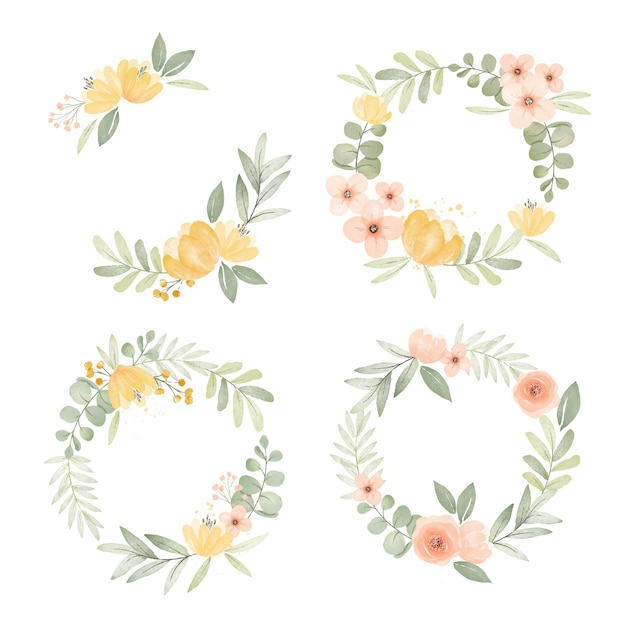 Free vector hand painted watercolor floral wreath collection