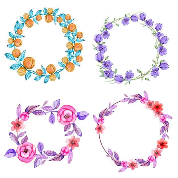 Free vector hand painted watercolor floral wreaths collection