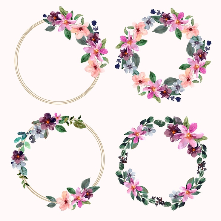 Free Vector hand painted watercolor floral wreaths collection