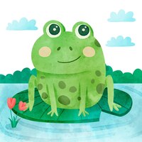 Hand painted watercolor frog illustration