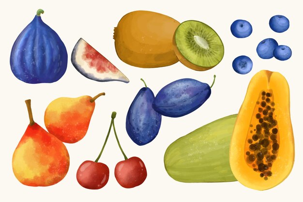 Ручная роспись акварельной фруктовой коллекции