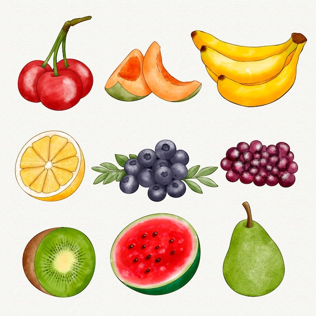 Free Vector hand painted watercolor fruit collection