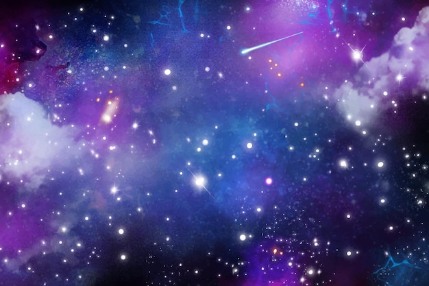 Hand painted watercolor galaxy background with stars