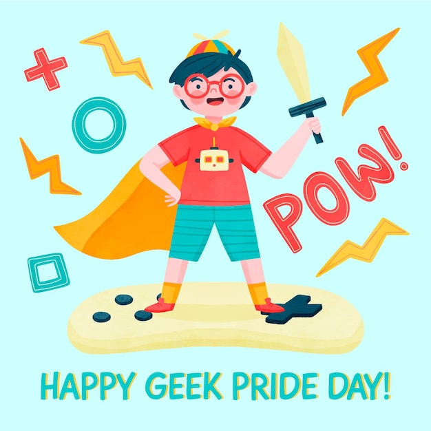 Free vector hand painted watercolor geek pride day illustration