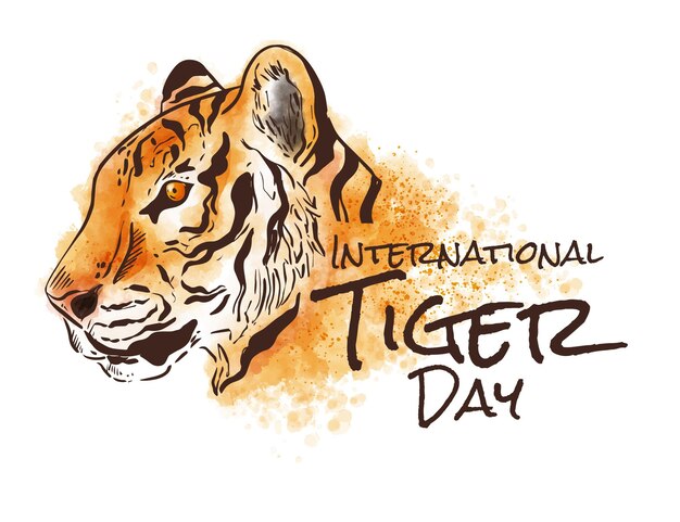 Hand painted watercolor global tiger day illustration