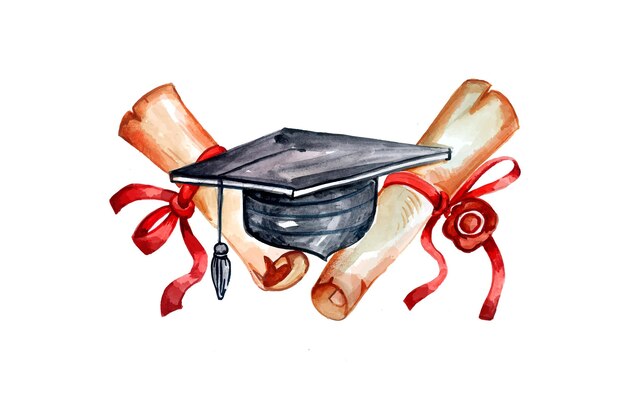 Hand painted watercolor graduation illustration