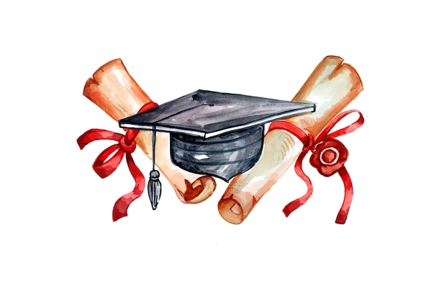 Hand painted watercolor graduation illustration