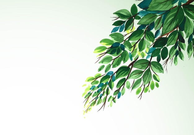 手描きの水彩画の緑の葉の束の背景