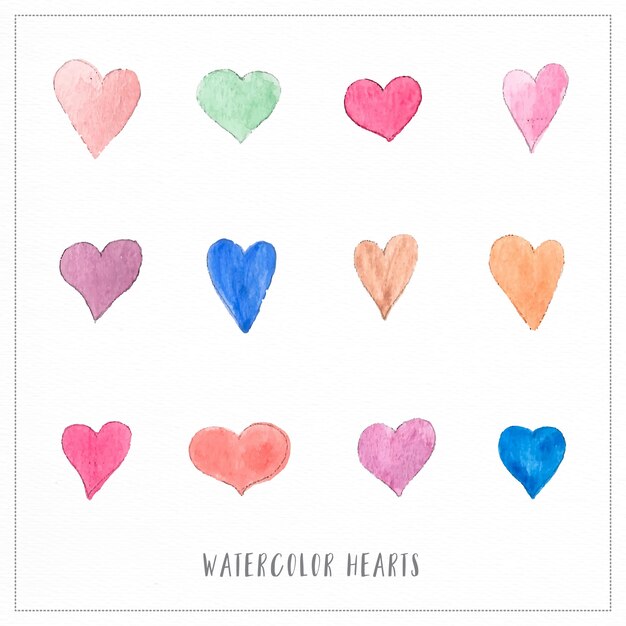 Hand painted watercolor hearts illustrations