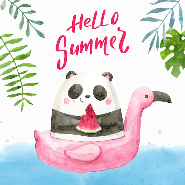 Hand painted watercolor hello summer illustration