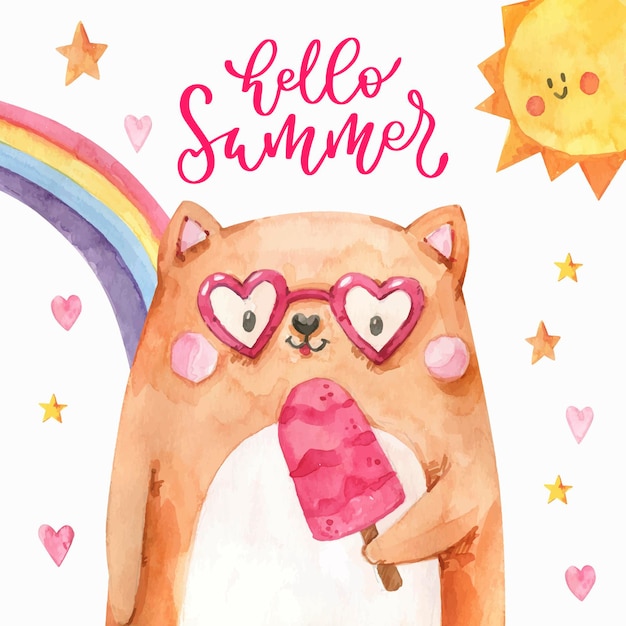 Free vector hand painted watercolor hello summer illustration