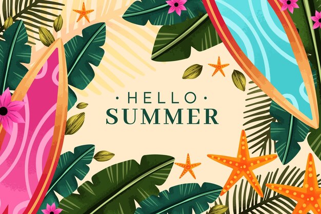 Hand painted watercolor hello summer illustration