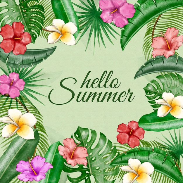 Hand painted watercolor hello summer illustration