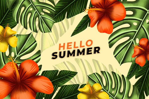 Hand painted watercolor hello summer illustration