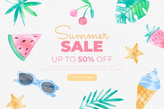 Free Vector hand painted watercolor hello summer sale illustration