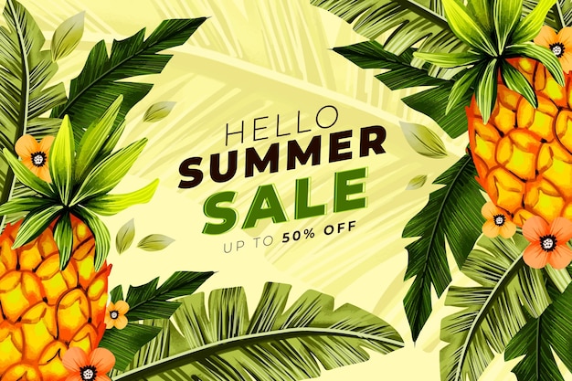 Hand painted watercolor hello summer sale illustration