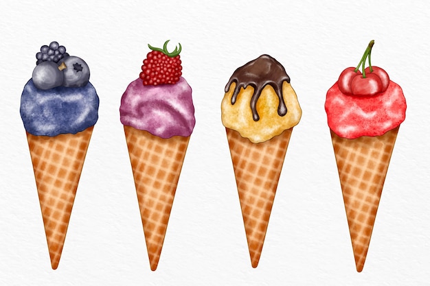 Free vector hand painted watercolor ice cream collection