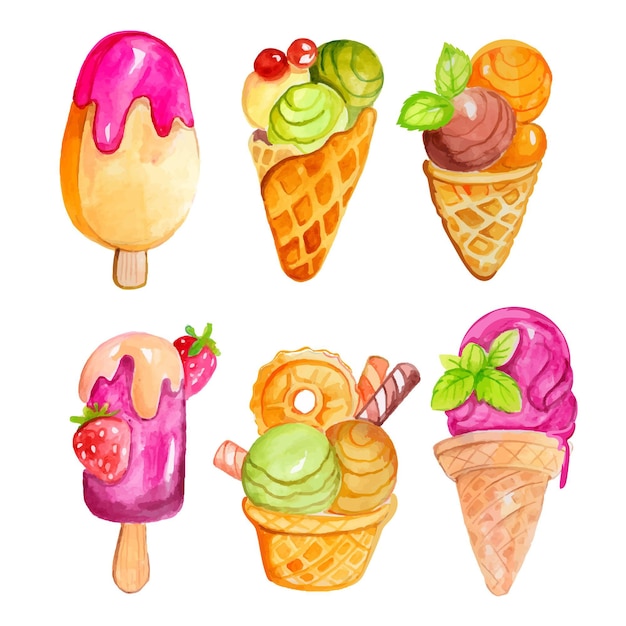 Hand painted watercolor ice cream collection