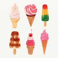 Free vector hand painted watercolor ice cream collection