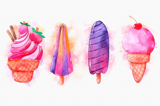 Free vector hand painted watercolor ice cream collection