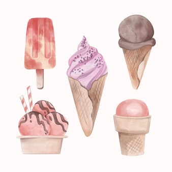 Hand painted watercolor ice cream pack