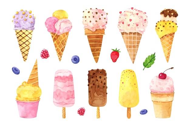 手描きの水彩アイスクリームパック