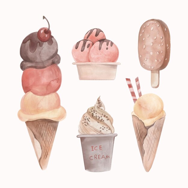 Hand painted watercolor ice cream pack