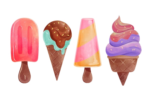 Hand painted watercolor ice cream set