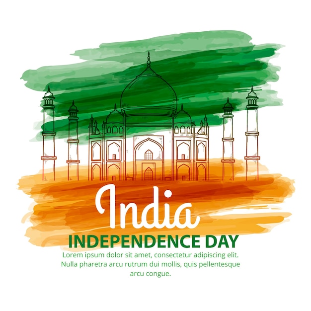 Free vector hand painted watercolor india independence day illustration