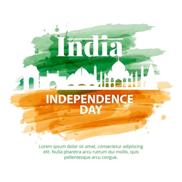 Hand painted watercolor india independence day illustration