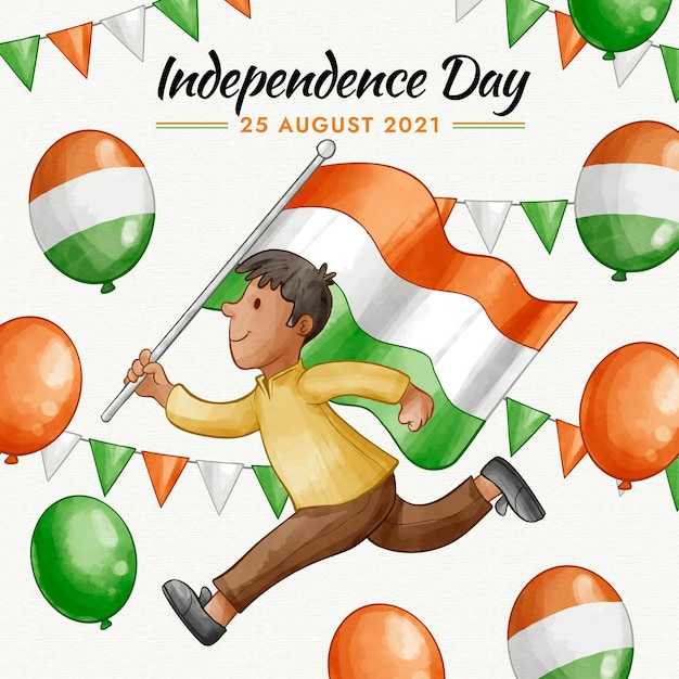 Hand painted watercolor india independence day illustration