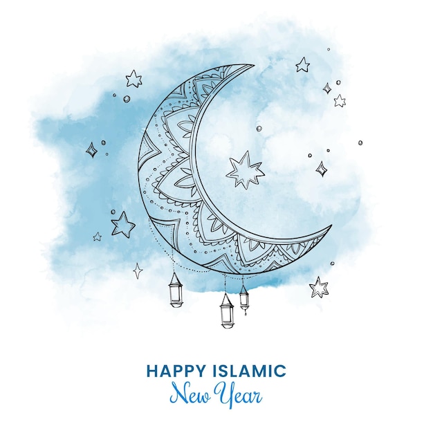 手描き水彩イスラムの新年のイラスト