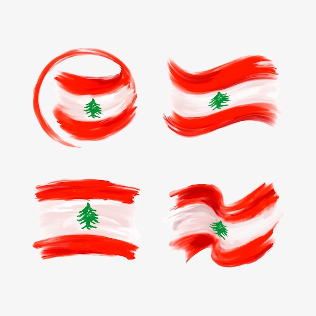 손으로 그린 수채화 레바논 국기 컬렉션